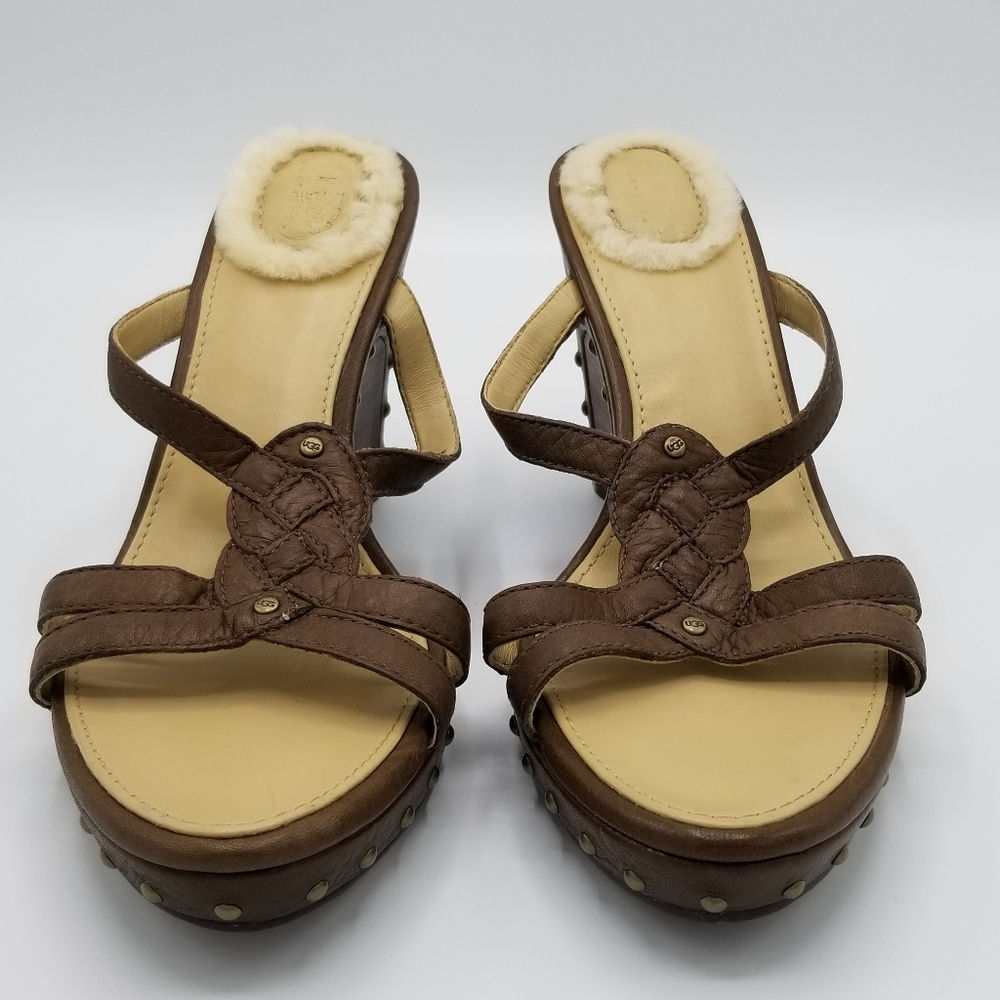 UGG "Lourdes" Stacked Wood Wedges Size 8